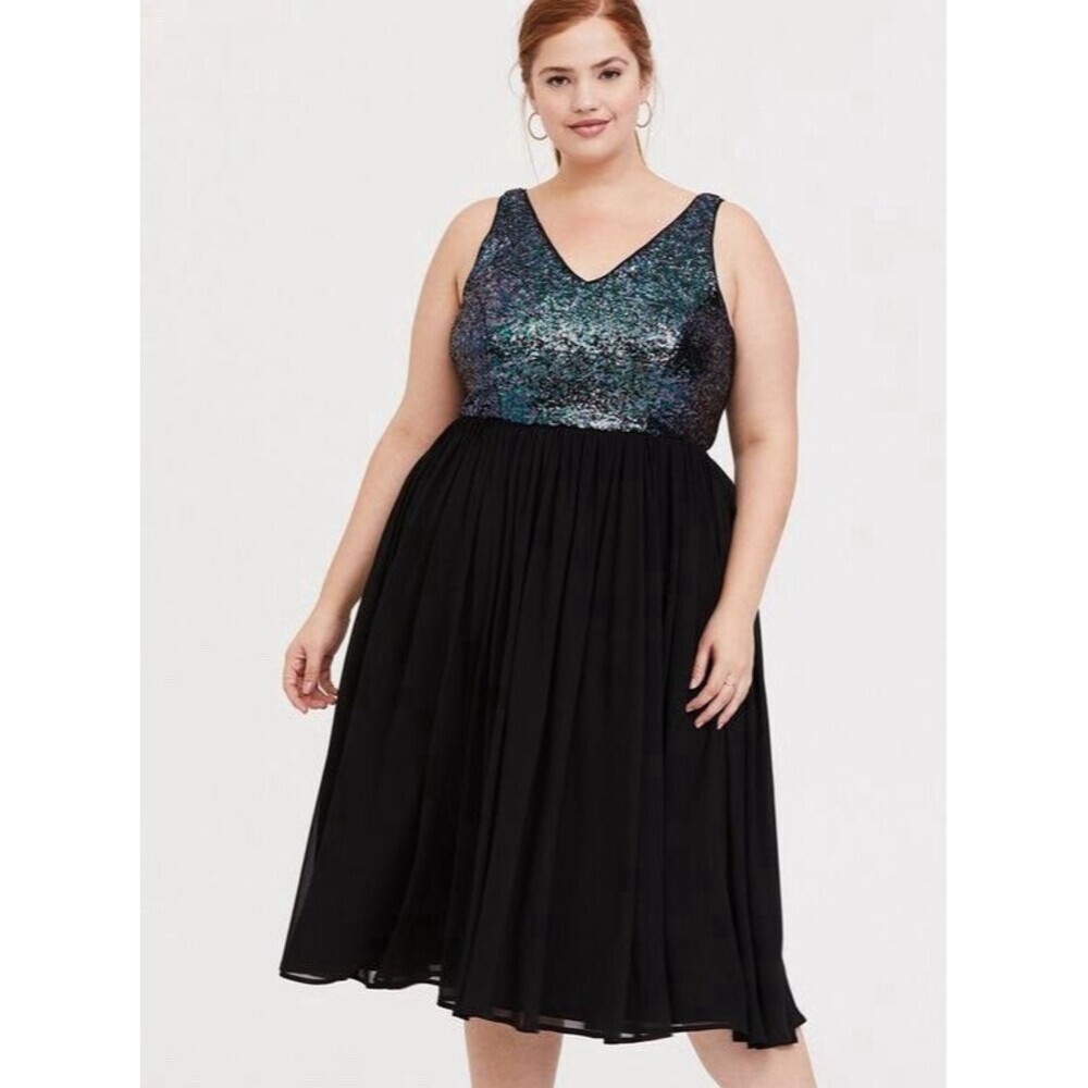 NWT Torrid Sequin Iridescent Chiffon Skater Dress Womens 18 Plus Party Cocktail
